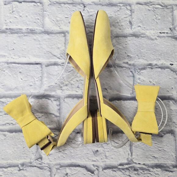 Sole Society Butter Yellow Pollie Flats Ankle Strap with Bow size 8.5M Kid Suede - Picture 7 of 16